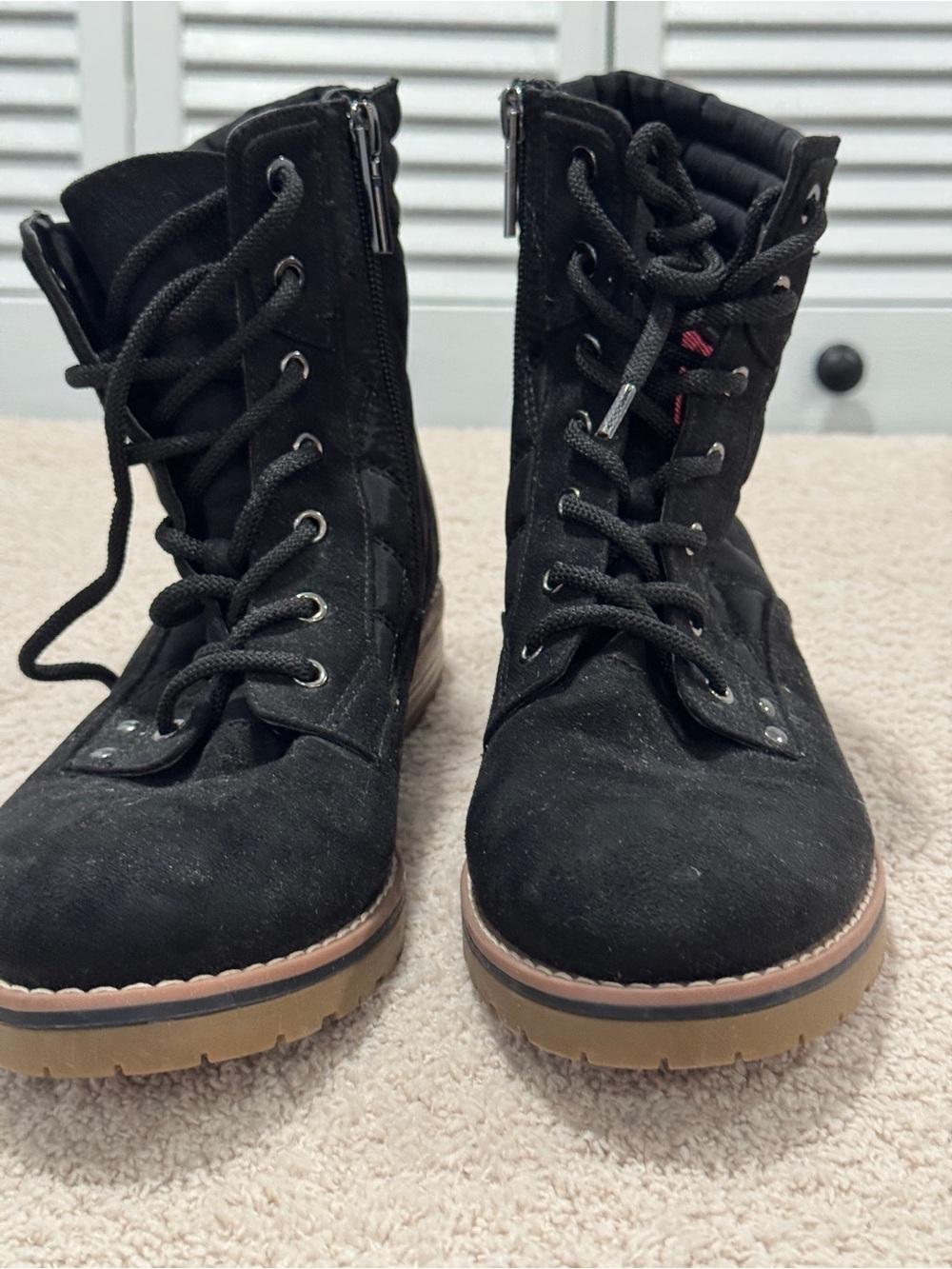 Tommy Hilfiger Onella Quilted Suede Combat Lace‑Up Boots Women’s 10 Black